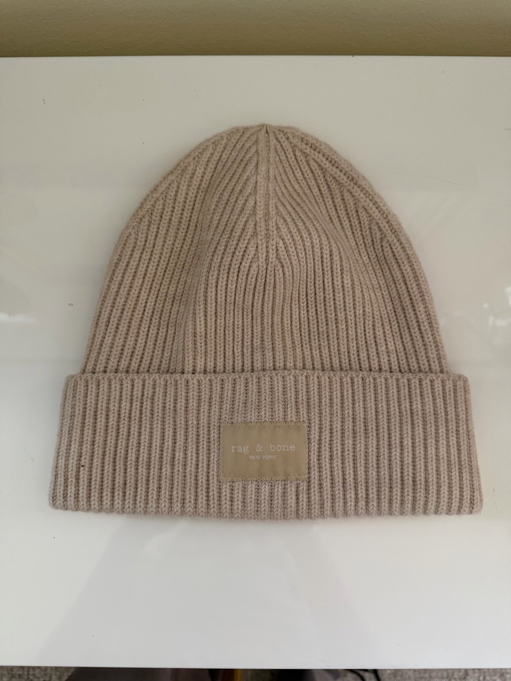 rag & bone Knit Fold-Over Beanie in Light Taupe